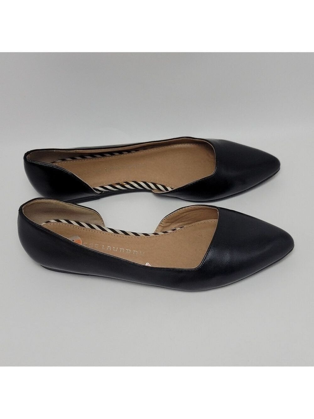 Chinese Laundry Pointed Toe Side Cutout Black D'Orsay Flat Shoe Size 7